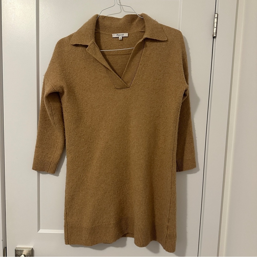 Madewell Sweater Dress Wool Blend V- Neck Camel Colour Size XS Women’s